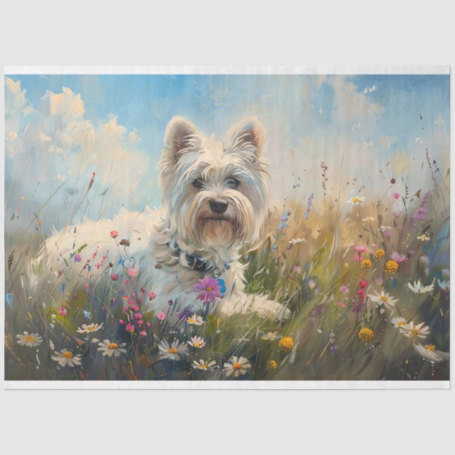 West Highland White Terrier Wildblumen Decoupage Seidenpapier (Vorderseite)