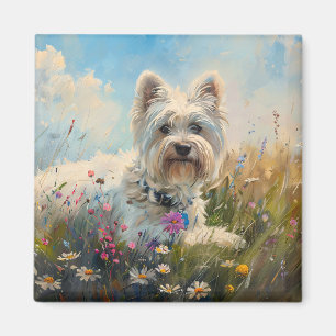 West Highland White Terrier Wildblumen Magnet