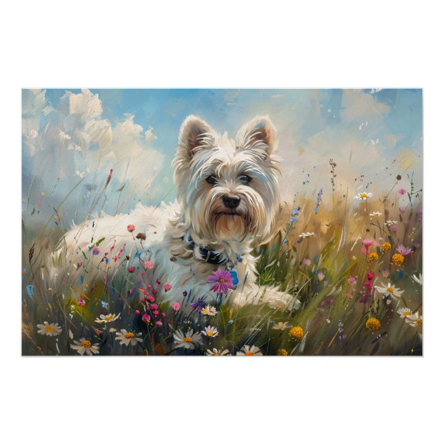 West Highland White Terrier Wildblumen Poster (Vorderseite)