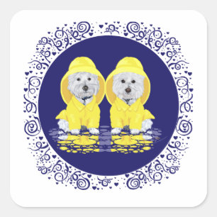 West Highland White Terriers Rain Quadratischer Aufkleber