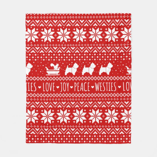 West Highland White Terriers Weihnachtswestie Hund Fleecedecke (Vorderseite)