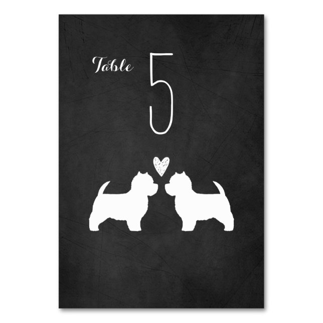 West Highland White Terriers | Westie Hogs Wedding Tischnummer (Vorderseite)