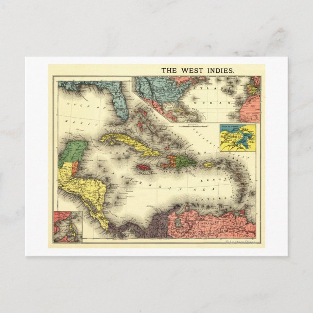 West IndiesPanoramablick KarteWestindien Postkarte (Vorderseite)