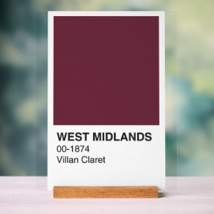 West Midlands Villan Claret - weißer Hintergrund Acrylschild