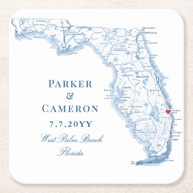 West Palm Beach Florida Karte Rechteckiger Pappuntersetzer (Vorderseite)