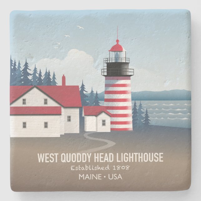 West Quoddy Head Leuchtturm Steinuntersetzer (Vorderseite)