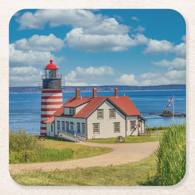 West Quoddy Head Lighthouse, Lubec, Maine Rechteckiger Pappuntersetzer (Vorderseite)