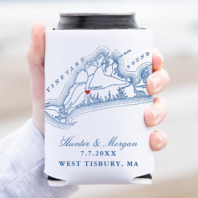 West Tisbury Map Elegant Navy Blue Gastgeschenk Ho Dosenkühler (West Tisbury Martha's Vineyard Wedding favor can coozie in elegant navy blue by Coastal Map Designs)