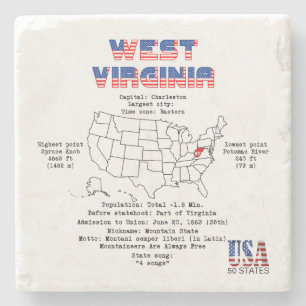 West Virginia American Staat auf einer Karte Steinuntersetzer