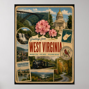 West Virginia Authentischer Vintage-Stil Poster