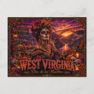 West Virginia Día de los Muertos Retro Postkarte