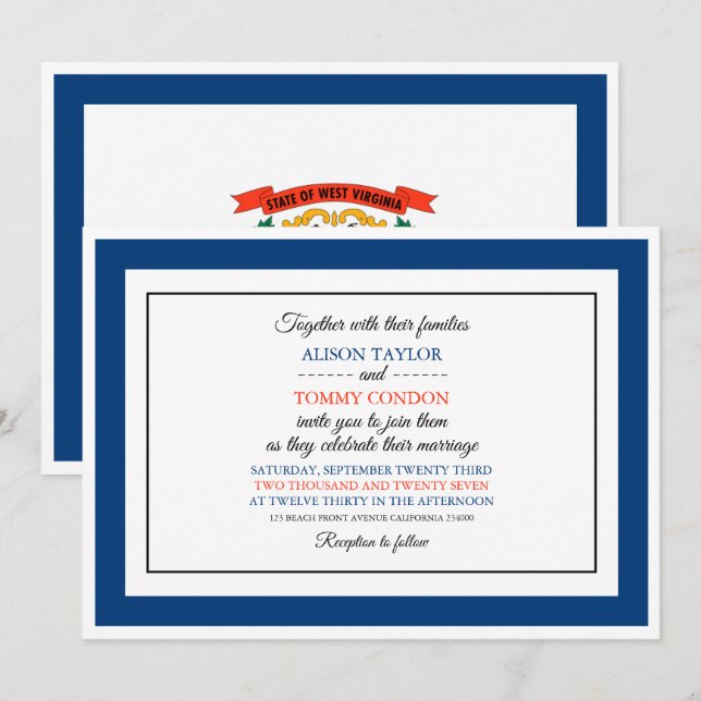 West Virginia Flag, Fahne West Virginia Wedding Einladung (Vorne/Hinten)