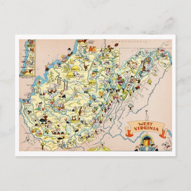 West Virginia Funny Map Postkarte (Vorderseite)