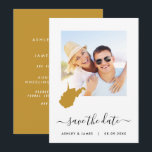 West Virginia Map Foto Wedding Save the Date Card<br><div class="desc">Lass den Gästen wissen,  Save the Date für Ihre Hochzeit mit dieser hübsch minimalistischen Fotokarte mit einer Karte Kontur des Ortes Ihrer Veranstaltung.</div>