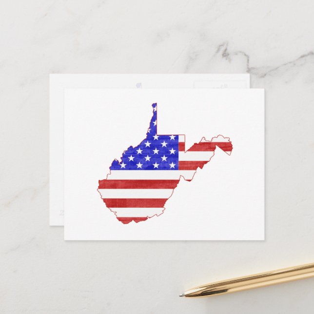 West Virginia Map Shaped Patriotic American Flag Postkarte (Vorderseite/Rückseite Beispiel)