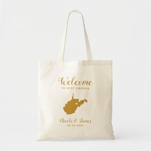 West Virginia Map Wedding Welcome Bag, Gold Tragetasche (Vorne)