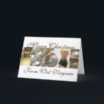 West Virginia Merry Christmas Collage Card Feiertagskarte<br><div class="desc">Erstellt aus einem Original Studio Porto Sabbia Foto! Diese Black,  White & Gold Weihnachtskarte ist für verschiedene (Familien-)Beziehungen,  alle US-Staaten und in verschiedenen Sprachen erhältlich.</div>