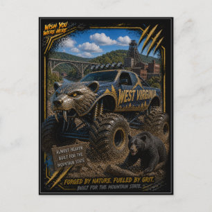 West Virginia Monster Truck Geländefahrt Kunst Postkarte