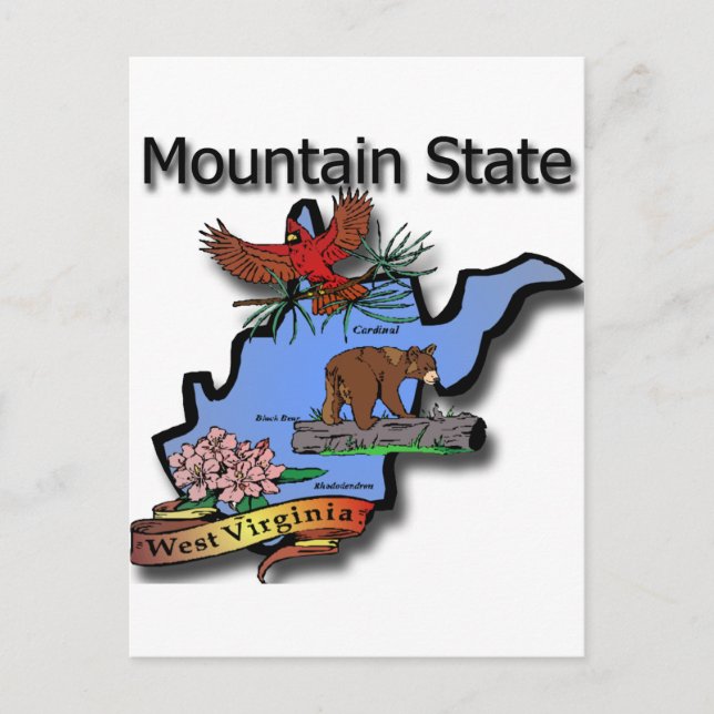 West Virginia Mountain State Cardinal Bear Rhodode Postkarte (Vorderseite)