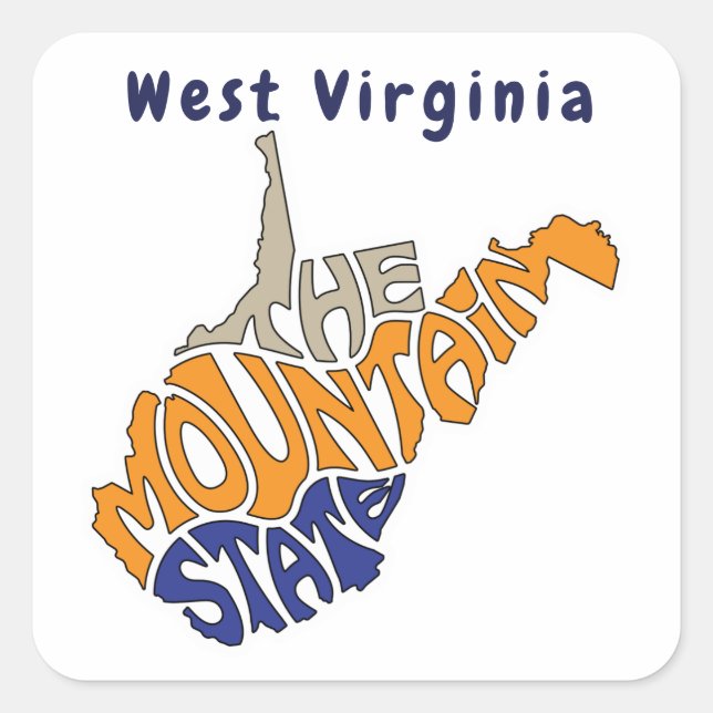 West Virginia Nickname Word Art Quadratischer Aufkleber (Vorderseite)