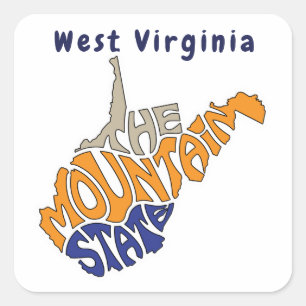 West Virginia Nickname Word Art Quadratischer Aufkleber