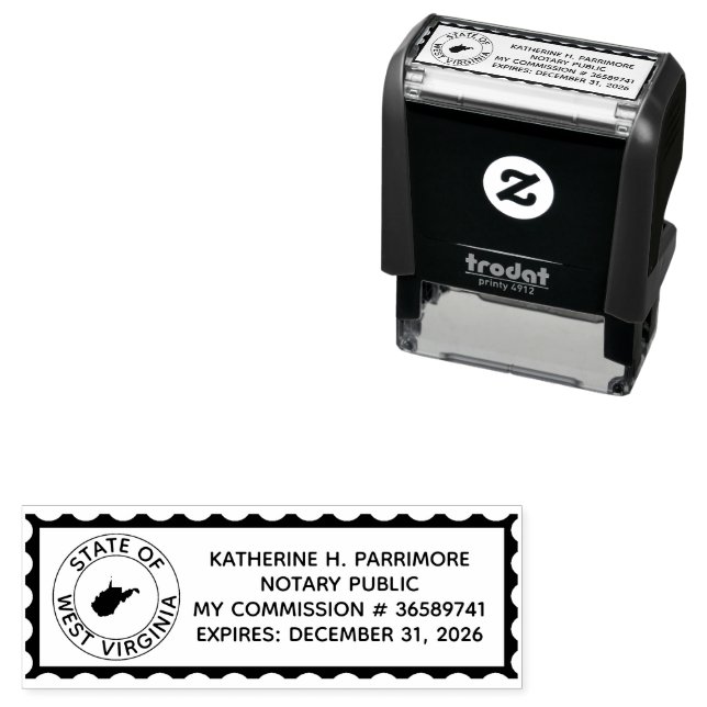 West Virginia Notary Self Inking Rubber Briefmarke Permastempel (Beispiel)