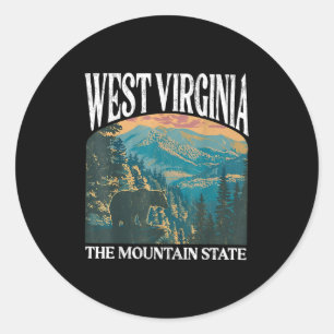 West Virginia Retro Bear Mountain Graphic Runder Aufkleber
