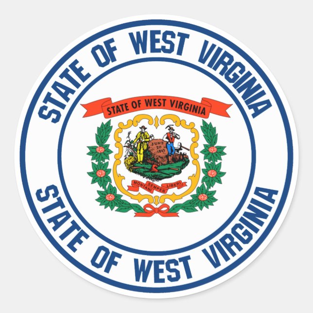 West Virginia Round Emblem Runder Aufkleber (Vorderseite)