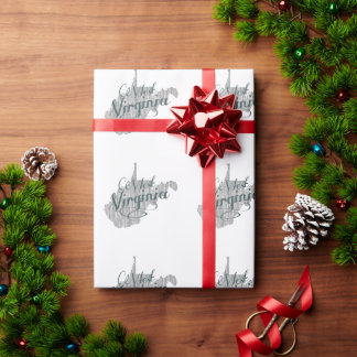 West Virginia Shaped Vintag Grey Typografy Text Geschenkpapier