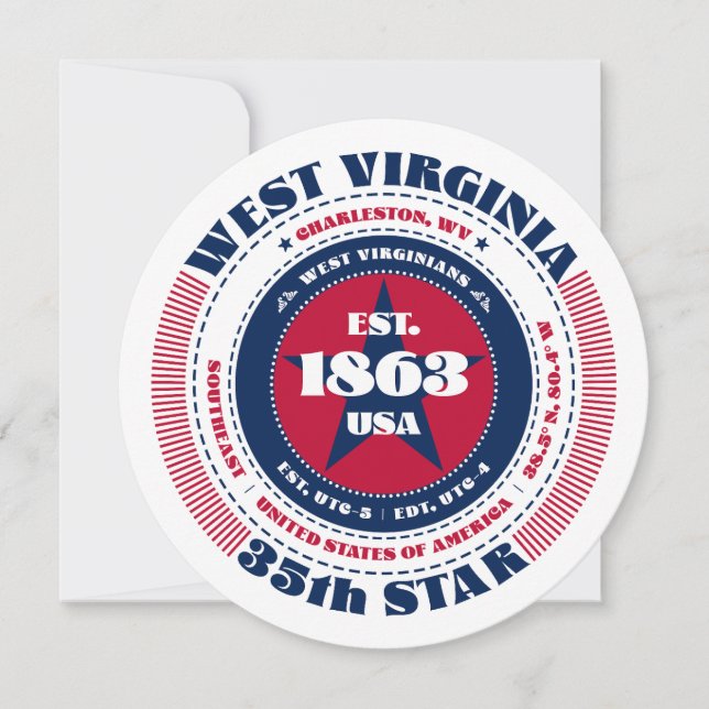 West Virginia Staat Circular Typografy Flat Card (Vorderseite)