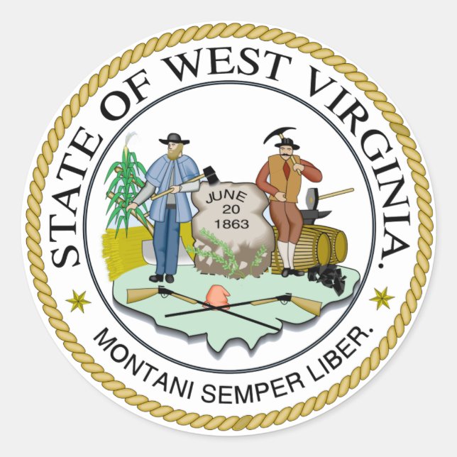 West Virginia Staat Siegel Runder Aufkleber (Vorderseite)