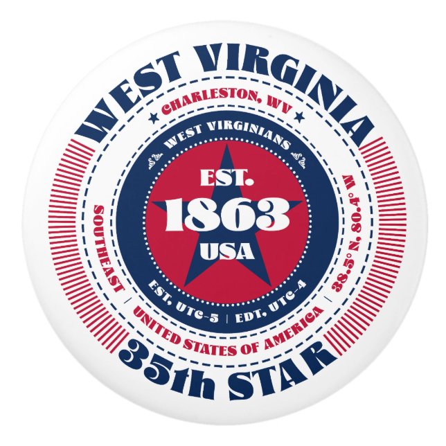 West Virginia US Staat Red White Blue Typografy Keramikknauf (Vorderseite)