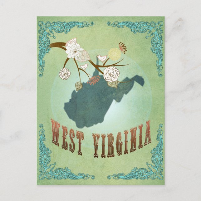 West Virginia Vintag Staat Map - Green Postkarte (Vorderseite)