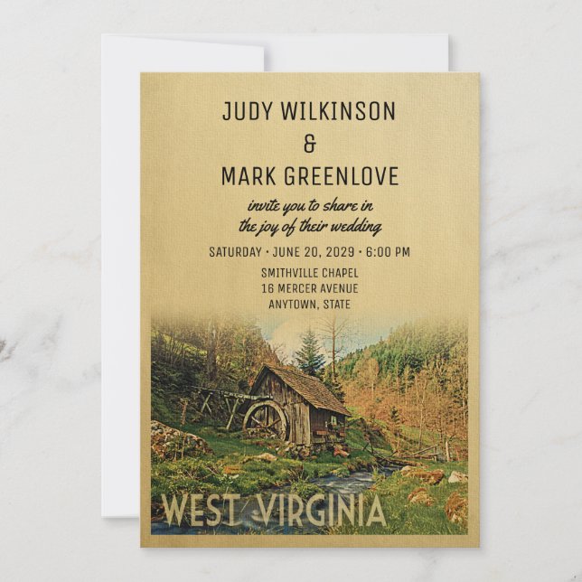 West Virginia Wedding Einladung Rustic Cabin Mill (Vorderseite)