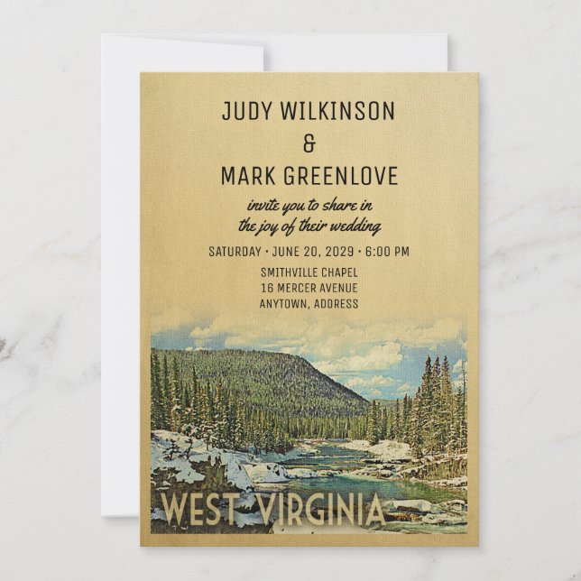 West Virginia Wedding Einladung Vintage Natur (Vorderseite)