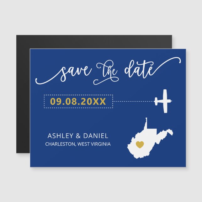 West Virginia Wedding Save the Date Card, Map Magneteinladung (Vorne/Hinten)