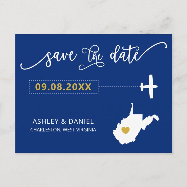 West Virginia Wedding Save the Date Map Postcard Postkarte (Vorderseite)