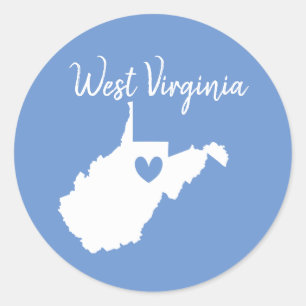 West Virginia Zuhause Staat Karte Liebe Herz Runder Aufkleber