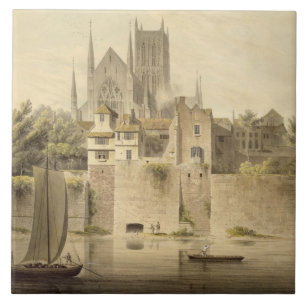 Westansicht von Worcester-Kathedrale, 1798 (w/c Fliese