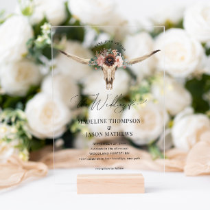 Westböhmischer Blumenkuhschädel-Hochzeit Acryleinladungen