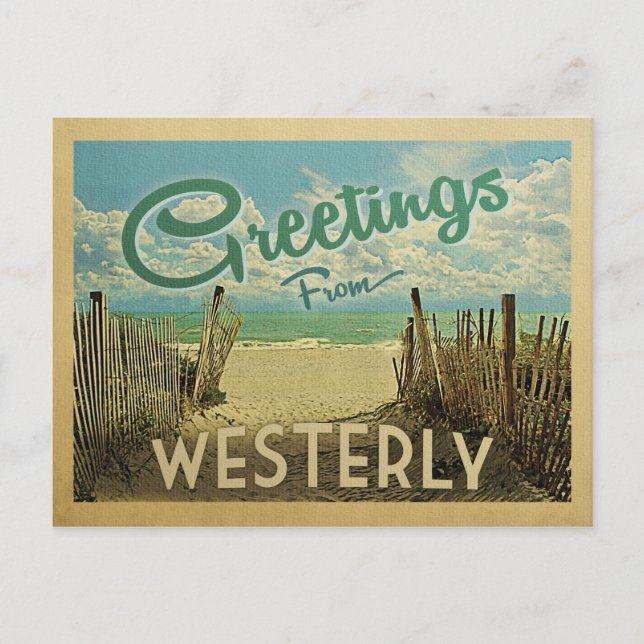 Westerly Beach Vintage Travel Postkarte (Vorderseite)