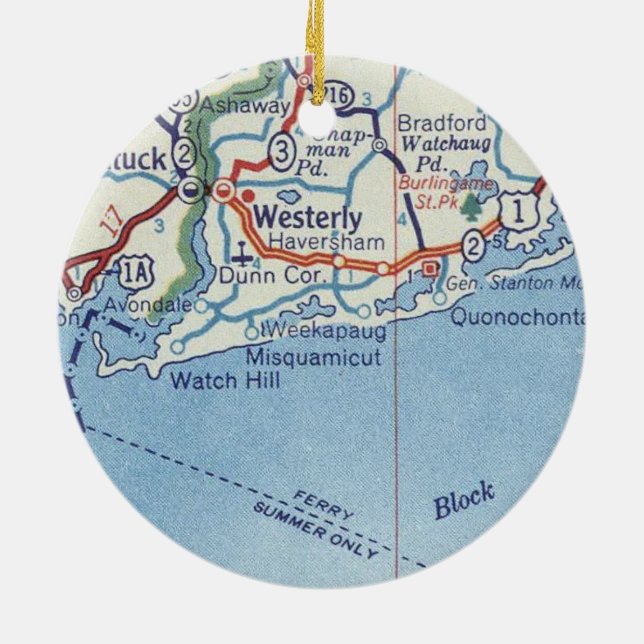 Westerly RI Vintag Map" Keramik Ornament (Hinten)