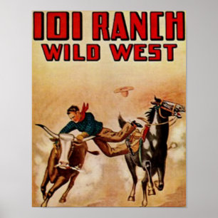 Western 101 Ranch Poster vintage Steer Wrestler