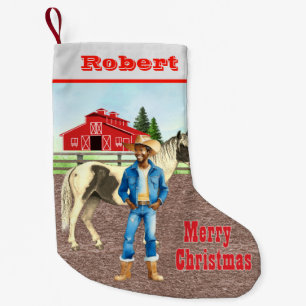 Western Adult Cowboy mit Pferd und Stall Kleiner Weihnachtsstrumpf