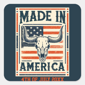 Western American Country Cow Skull 4. Juli Quadratischer Aufkleber