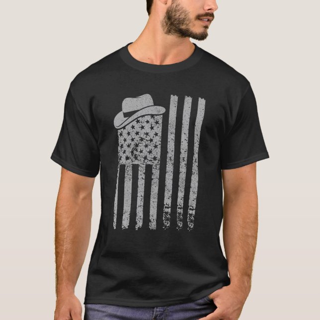 Western American Flag Patriotic Cowboy Men Boys T-Shirt (Vorderseite)