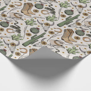 Western Americana Laughing Cowboy Skull und Cactus Geschenkpapier