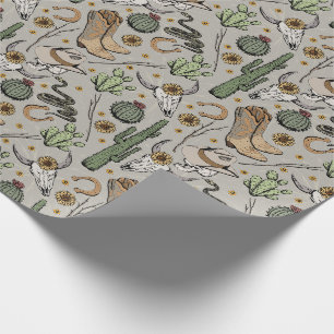 Western Americana Laughing Cowboy Skull und Cactus Geschenkpapier
