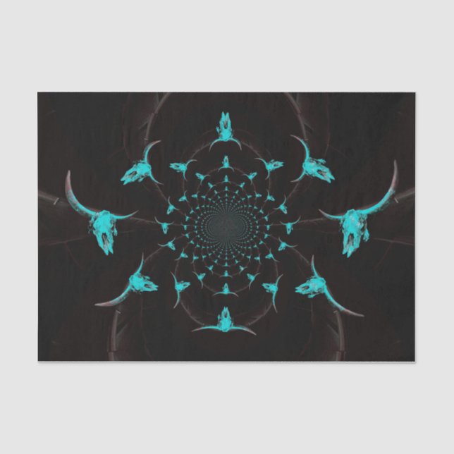 Western Aquamarin Blue Black Rustica Landkuh Skull Seidenpapier (Vorderseite)