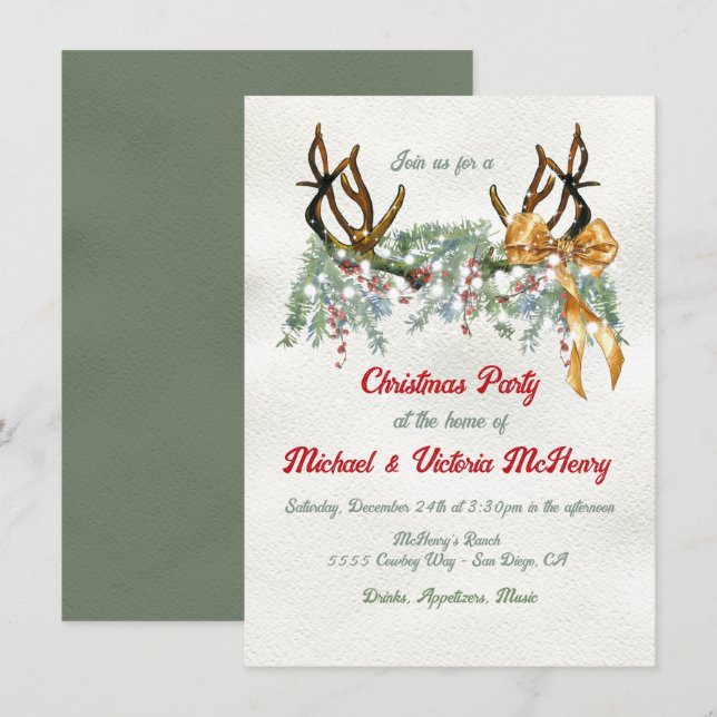 Western Aquarell Weihnachten Party Einladung (Vorne/Hinten)